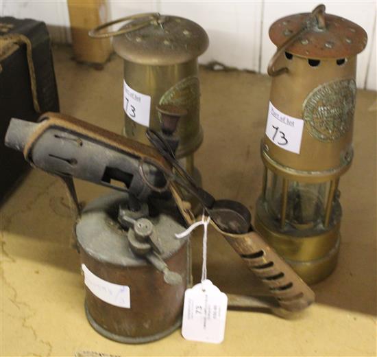 2 miners lamps & a blow torch etc
